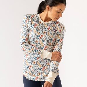 Rabbit Running Ribbit Floral Merino Lo G Sleeve Top Womens Sz L Performance